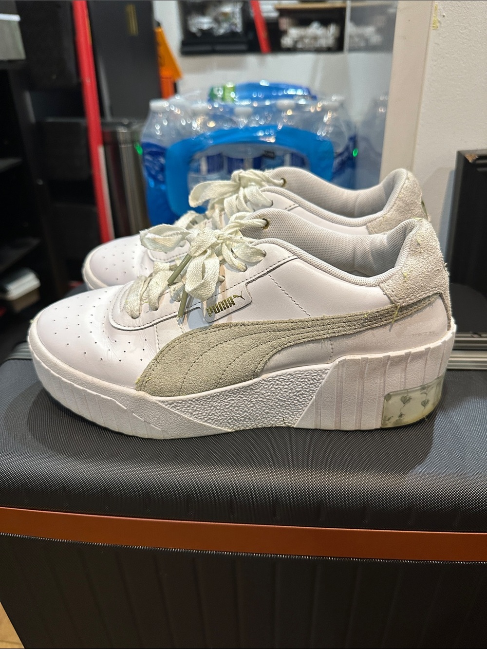 PUMA Cali Wedge Bloom White Tan Green Floral Size US 8.5 Womens